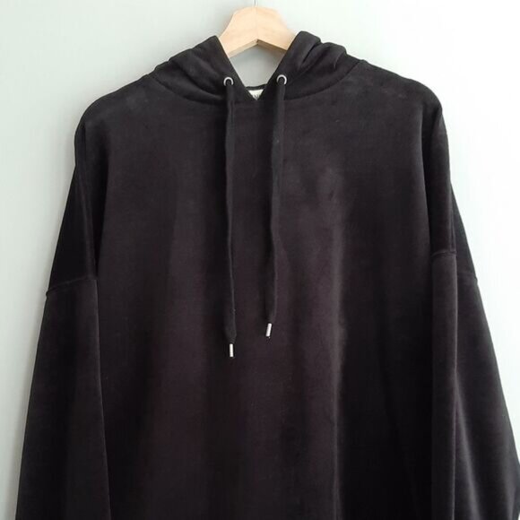 CALIFORNIA MOONRISE Oversized Soft Velvet Pullover Hoodie Sweatshirt Black Sz S - Picture 2 of 12
